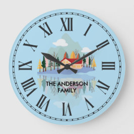 Relógio Grande Cena Natureza Personalizada da Família Mountain La