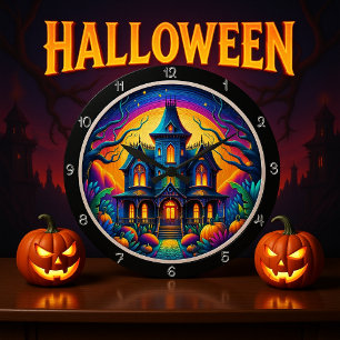 Relógio Grande Cena Noturna do Castelo Psychedelic Haunted