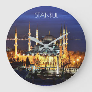Relógio Grande Cenário Noturno da Mesquita Azul de Istambul Turqu