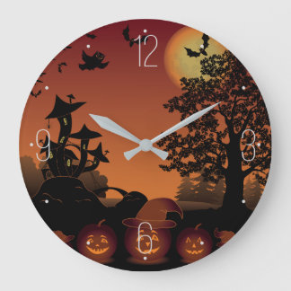 Relógio Grande Cenas de cemitério de Halloween abóboras morcegos