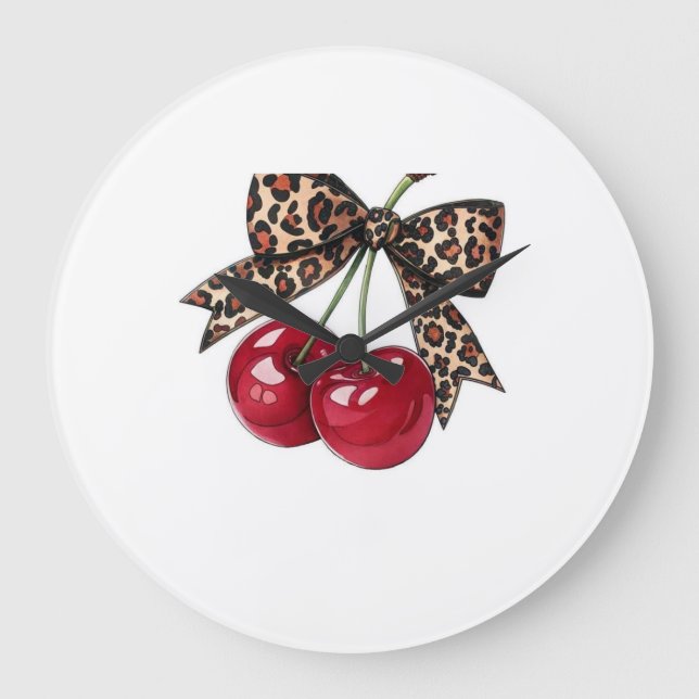 Relógio Grande Cerises Rouges avec Nœud Léopard – Illustration Co (Frente)