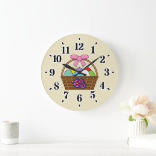 Relógio Grande Cesta de Caça de Ovos de Páscoa com Ovos de Pastel