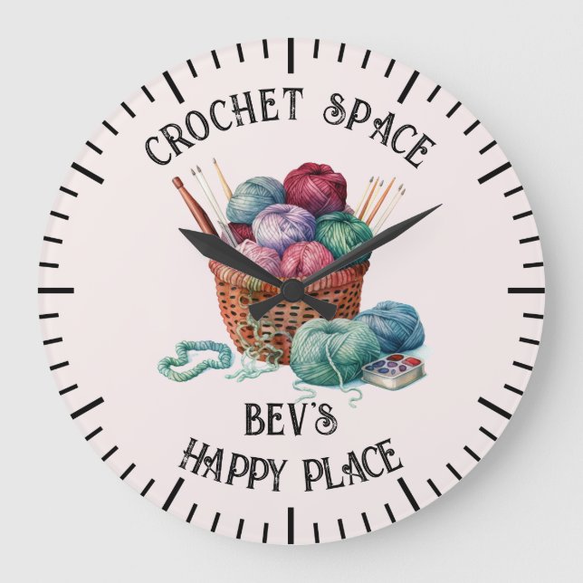 Relógio Grande Cesto de tricô e crochê (Frente)