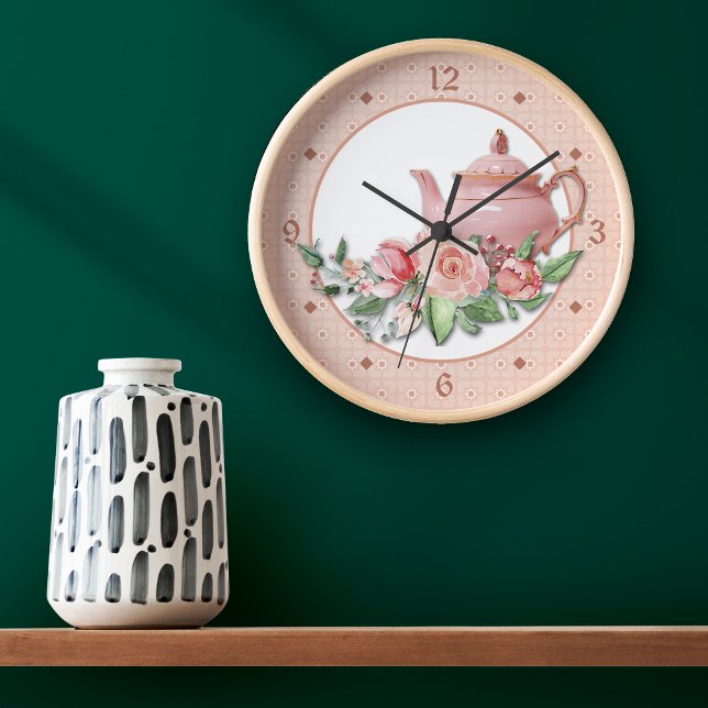 Relógio Grande Chaleira Rosa Floral (Criador carregado)