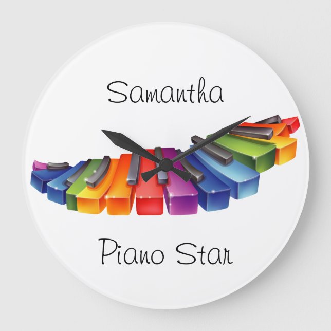 Relógio Grande Chaves para Piano Arco-Íris Personalizáveis (Frente)