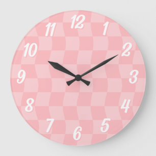 Relógio Grande Checkerboard Girly Pastel Pink