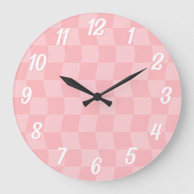 Relógio Grande Checkerboard Girly Pastel Pink (Frente)