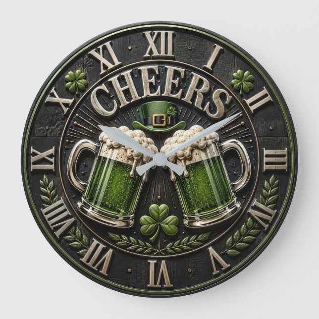 Relógio Grande Cheers Irish Green Beer Pub St. Patrick's Day (Frente)