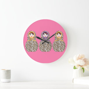 Relógio Grande Cheetah Impressão Matryoshka Wall Clock