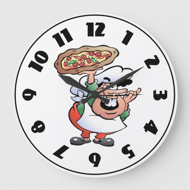 Relógio Grande Chef de Pizza Italiano Clássico Cartoon (Frente)