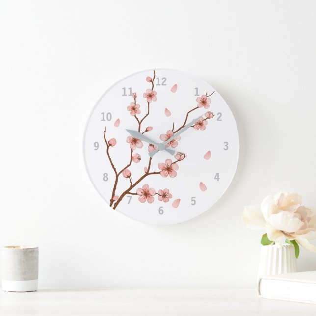 Relógio Grande Cherry Blossom Floral Wall Clock (Lar)