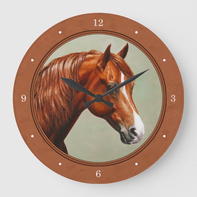 Relógio Grande Chestnut Morgan Horse Rusty Red (Frente)