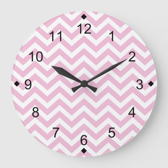 Relógio Grande Chevron cor-de-rosa (Frente)