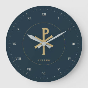 Relógio Grande Chi Rho em Ocre Dourado com Números Romanos