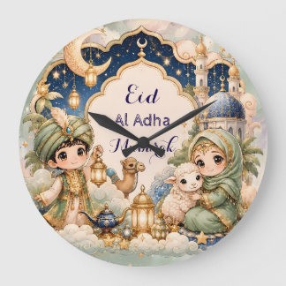Relógio Grande Chibi Eid Al Adha Mubarak Crianças Muçulmanas