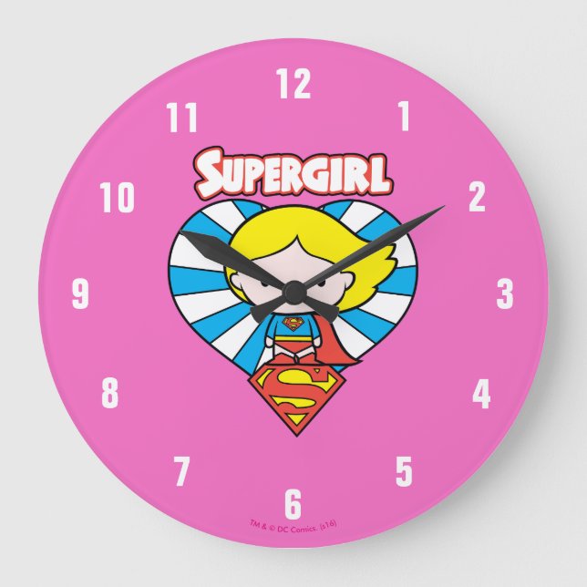 Relógio Grande Chibi Supergirl Starburst Heart and Logo (Frente)