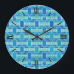 Relógio Grande Chic industrial Art Deco - azul macio<br><div class="desc">Uma Deco de Arte inspirou impressão de abstrato geometria em tons suaves de azul,  turquesa e branco - design digital</div>