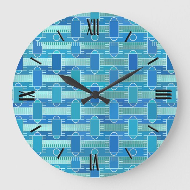 Relógio Grande Chic industrial Art Deco - azul macio (Frente)