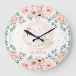 Relógio Grande Chic Swan Princesa Blush Poppy Garota Floral