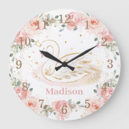 Relógio Grande Chic Swan Princesa Pastel Blush Floral Dourado   