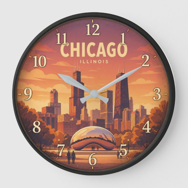 Relógio Grande Chicago Illinois Sunset Skyline  (Frente)