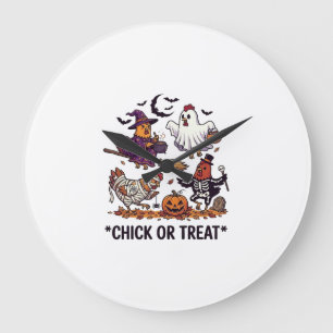 Relógio Grande Chick Or Treat Haloween Galinhas Bruxa Fantasma Ab