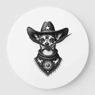 Relógio Grande Chihuahua Antigo Estilo de Gravura Cowboy Ocidenta
