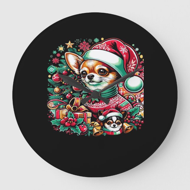 Relógio Grande Chihuahua Christmas Cheer! Classic T-Shirt (Frente)