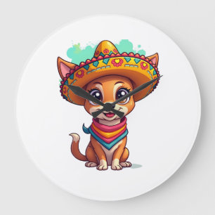 Relógio Grande Chihuahua México Cinco de Maio Cachorro Engraçado
