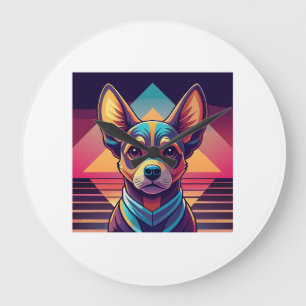 Relógio Grande Chihuahua Neon Retro � Arte de Cachorro Synthwave