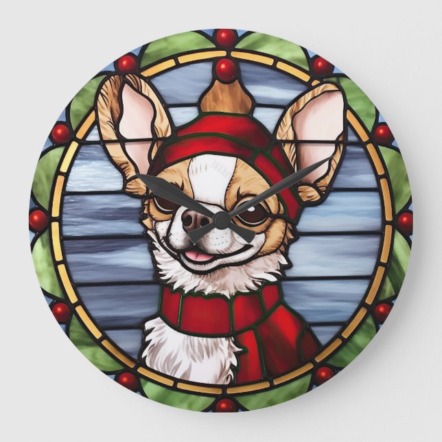 Relógio Grande Chihuahua Sied Glass Christmas (Frente)
