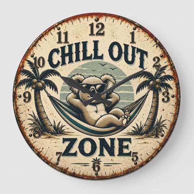 Relógio Grande Chill Out Zone Funny Koala (Frente)