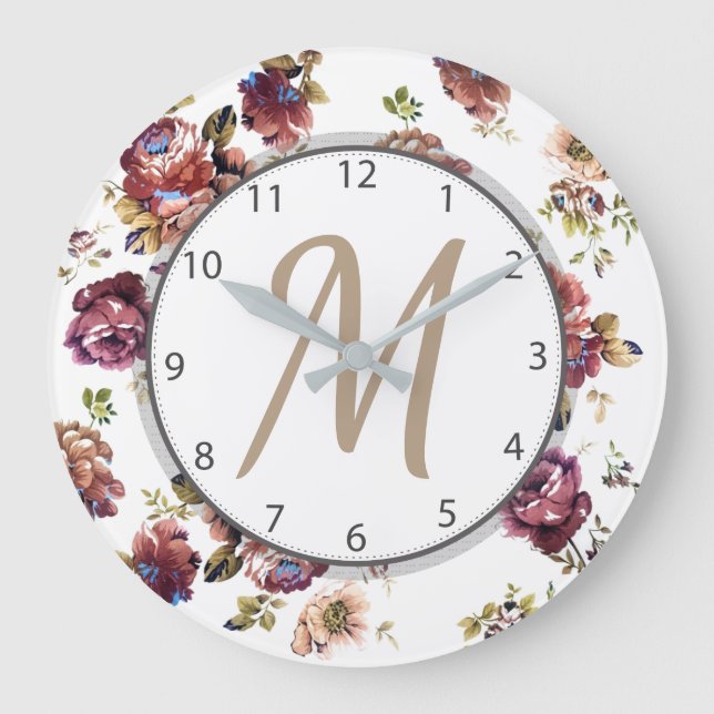 Relógio Grande Chique floral - personalizado (Frente)
