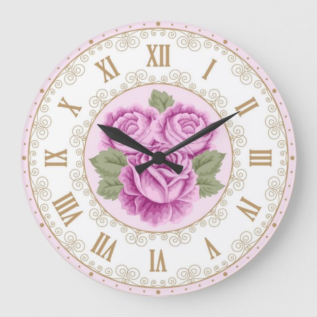 Relógio Grande Chique francês Vintage Dourado Pale Magenta (Frente)