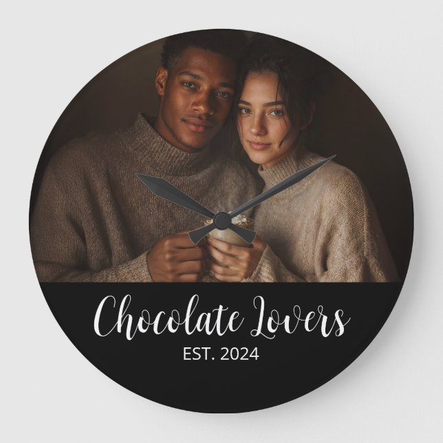 Relógio Grande Chocolate Lovers Couple Established Photo Gift (Frente)