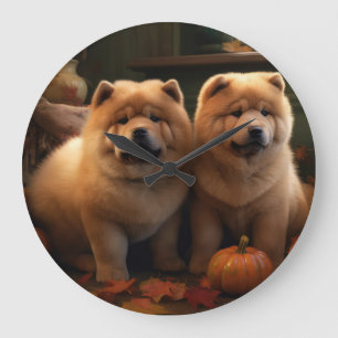 Relógio Grande Chow Chow Puppy Autumn Delight Pumpkin