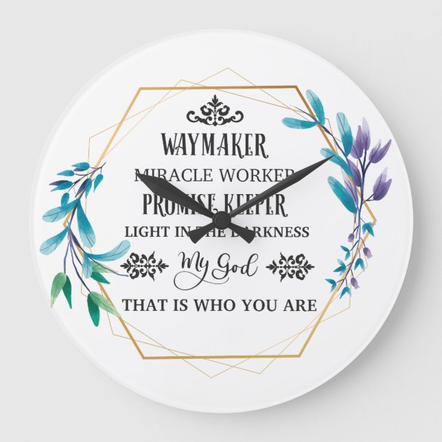 Relógio Grande Christian Blue Floral Wreath (Frente)