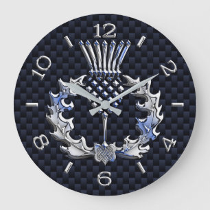 Relógio Grande Chrome Like Scottish Thistle Blue Dial em um