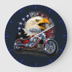 Relógio Grande Chrome Motorcycle Chopper Patriotic Eagle USA Flag