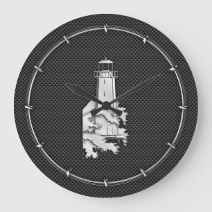 Relógio Grande Chrome Style Lighthouse on Carbon Fiber