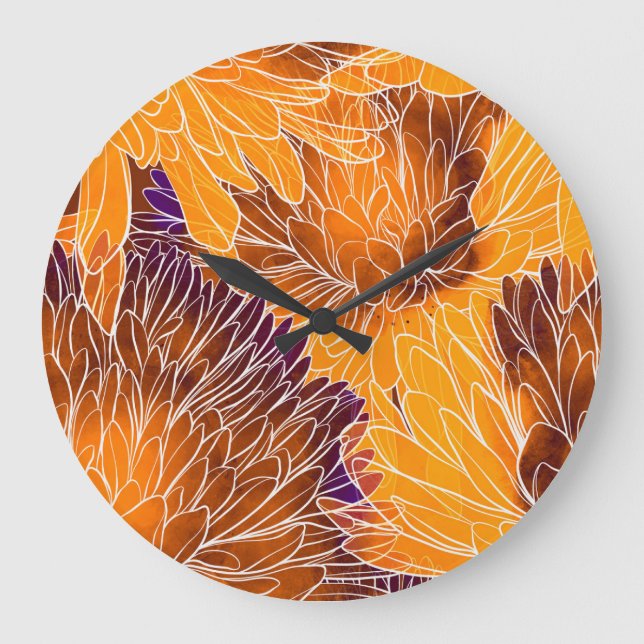 Relógio Grande Chrysanthemum Japonês: Watercolor Seamless Patter (Frente)