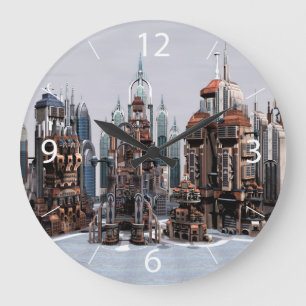 Relógio Grande Cidade de Fantasia Futurista Arte de Horizonte de