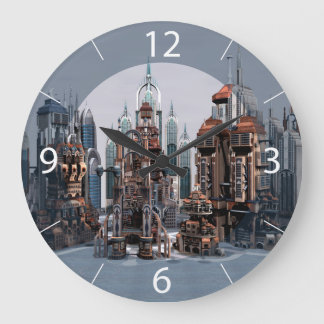 Relógio Grande Cidade de Fantasia Futurista Arte de Horizonte de
