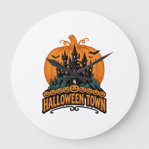 Relógio Grande Cidade de Halloween Castelo Assombrado Abóbora Des