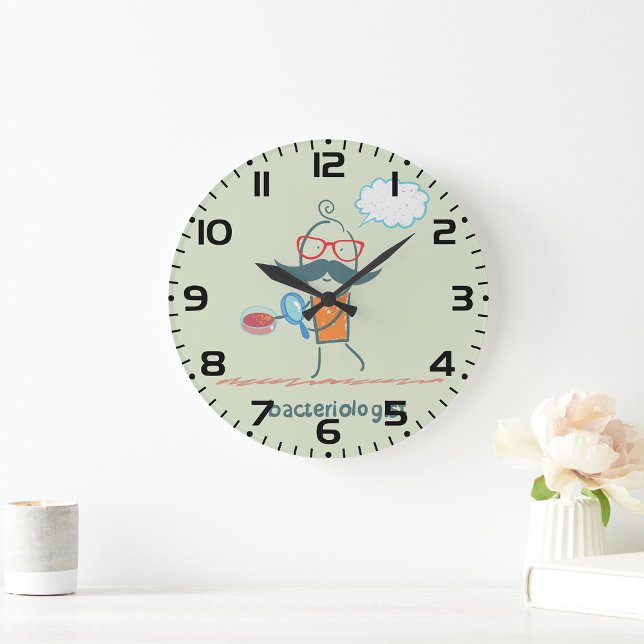 Relógio Grande Cientista bacteriologista engraçado com bigode gra (Criador carregado)