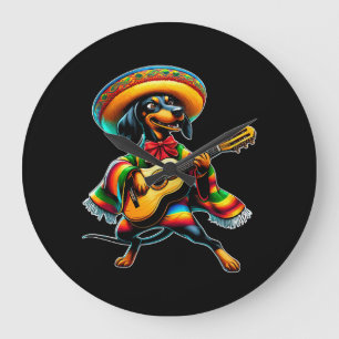 Relógio Grande Cinco de Mayo Dachshund Mariachi Guitarra
