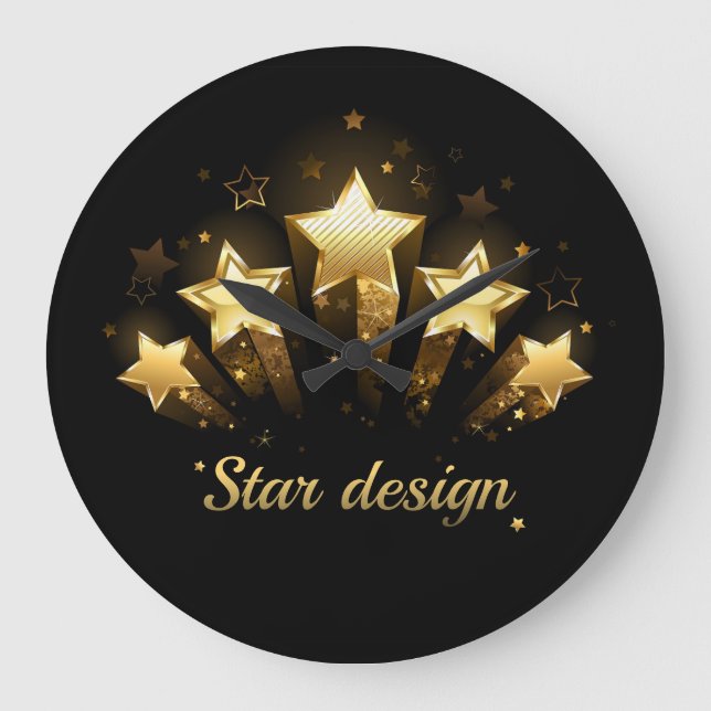 Relógio Grande Cinco estrelas douradas a preto (Frente)