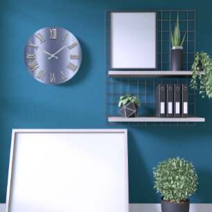 Relógio Grande Cinza Azul Lux Cinza Metálica Número Romano