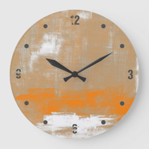 Relógio Grande Cinza Branca de Abstrato Laranja Moderna