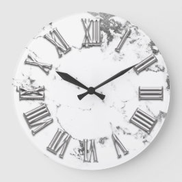 Relógio Grande Cinza Branca Negra Pedra Metálica Pedra Romana